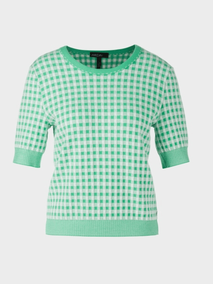 Marc Cain Collections Tops Marc Cain Collections Gingham Knitted Green Top UC 41.25 M13 COL 550 izzi-of-baslow