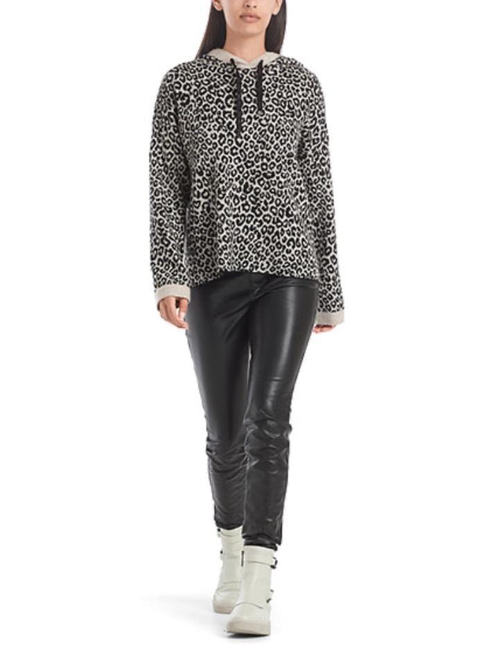 Marc Cain Collections Tops Marc Cain Collections Leopard Printed Knitted Hoodie RC 41.64 M49 COL 646 izzi-of-baslow