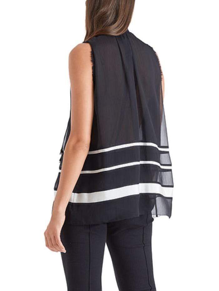 Marc Cain Collections Tops Marc Cain Collections Navy Chiffon Top with White Stripes QC 61.11 W24 395 izzi-of-baslow