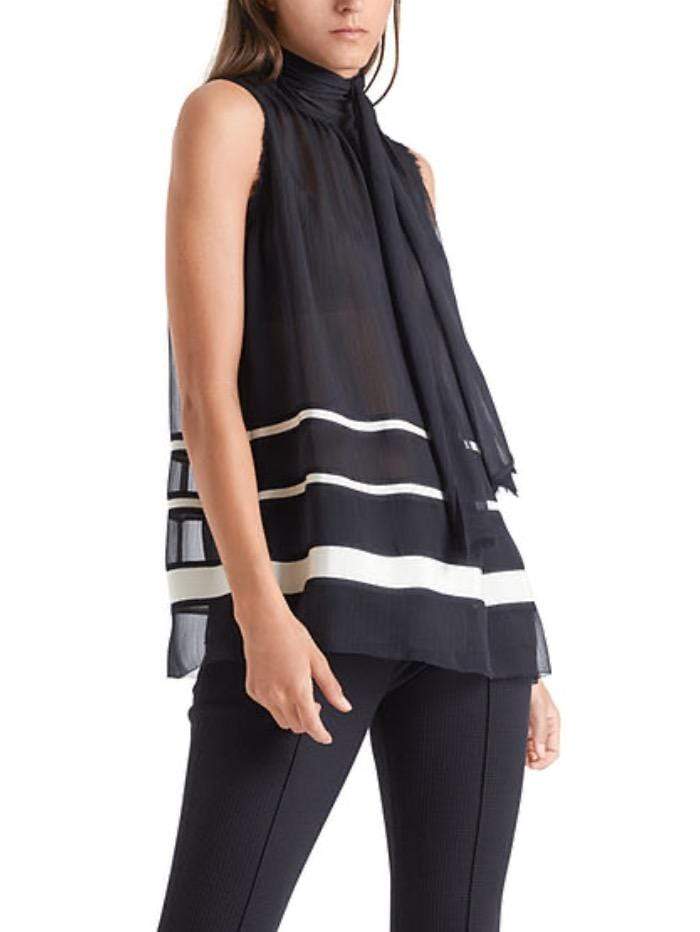 Marc Cain Collections Tops Marc Cain Collections Navy Chiffon Top with White Stripes QC 61.11 W24 395 izzi-of-baslow