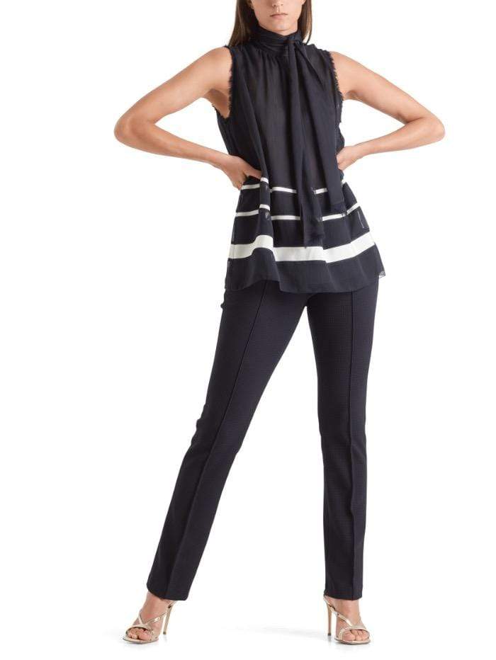 Marc Cain Collections Tops Marc Cain Collections Navy Chiffon Top with White Stripes QC 61.11 W24 395 izzi-of-baslow