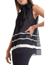Marc Cain Collections Tops Marc Cain Collections Navy Chiffon Top with White Stripes QC 61.11 W24 395 izzi-of-baslow