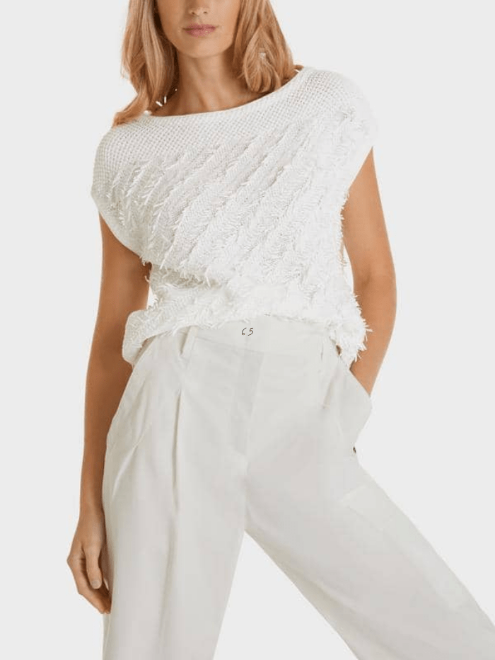 Marc Cain Collections Tops Marc Cain Collections Off White Knitted Fringe Top SC 61.04 M14 COL 110 izzi-of-baslow