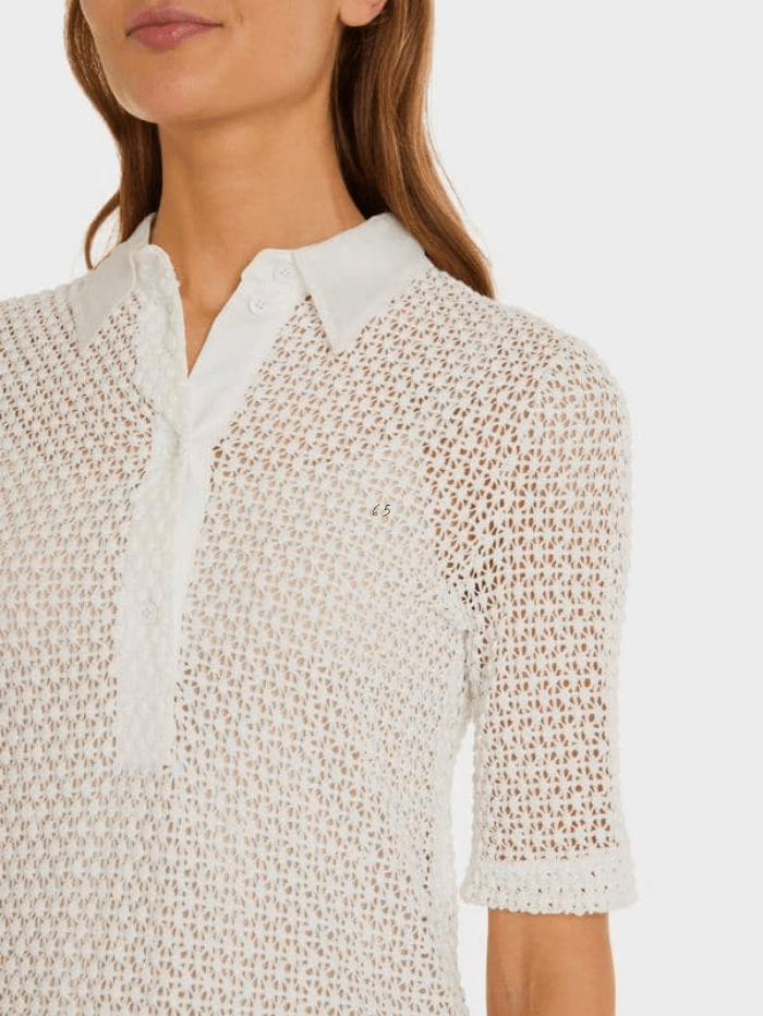 Marc Cain Collections Tops Marc Cain Collections Off White Lace Polo Shirt SC 53.08 J36 110 izzi-of-baslow