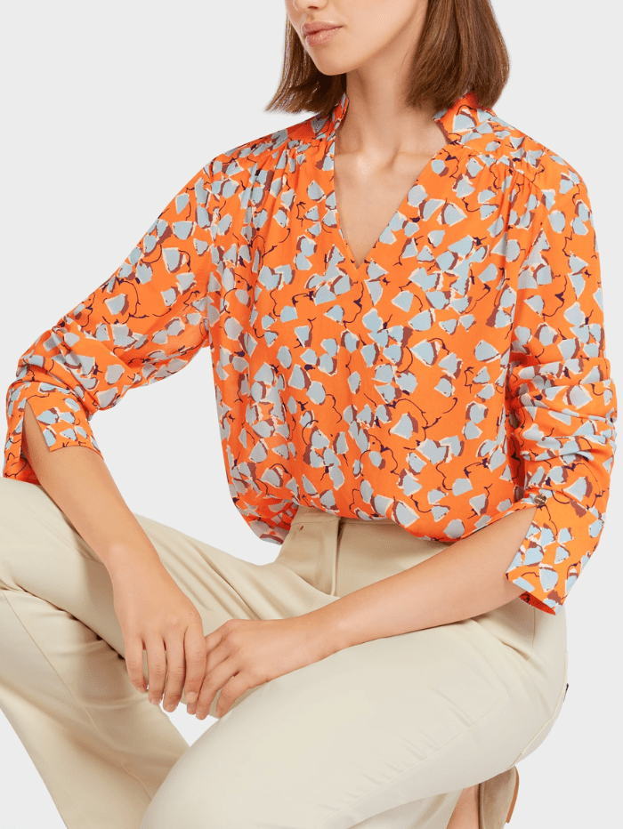 Marc Cain Collections Tops Marc Cain Collections Orange Printed Blouse UC 55.07 W34 COL 474 izzi-of-baslow