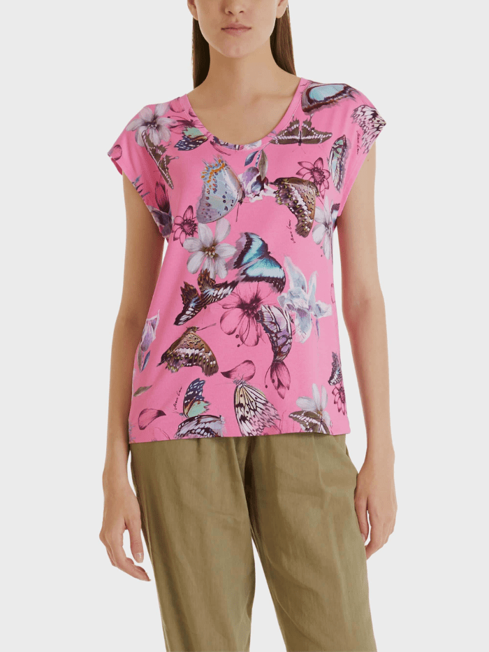 Marc Cain Collections Tops Marc Cain Collections Pink Butterfly Printed Top SC 48.53 J35 COL 252 izzi-of-baslow