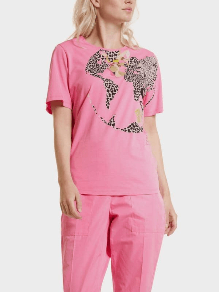 Marc Cain Collections Tops Marc Cain Collections Pink Leopard Printed T-Shirt SC 48.03 J69 COL 252 izzi-of-baslow