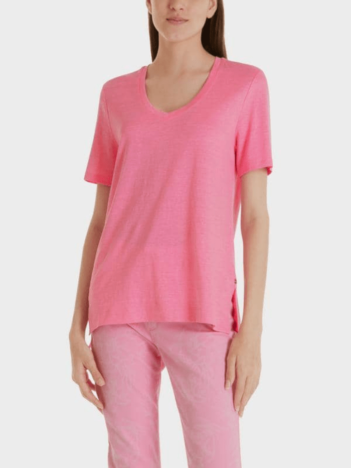 Marc Cain Collections Tops Marc Cain Collections Pink Linen Blend T-Shirt SC 48.42 J54 COL 252 izzi-of-baslow
