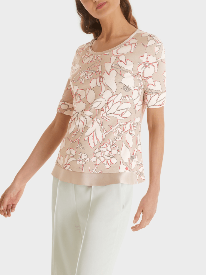 Marc Cain Collections Tops Marc Cain Collections Pink Satin Floral T-Shirt TC 48.26 J12 COL 646 izzi-of-baslow