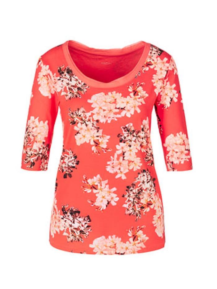 Marc Cain Collections Tops Marc Cain Collections Pretty Orange Floral Printed Top RC 48.31 J71 COL 224 Tomato NP izzi-of-baslow