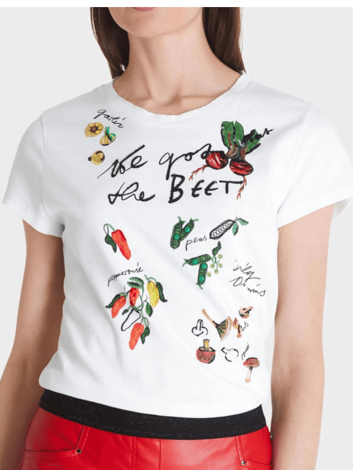 Marc Cain Collections Tops Marc Cain Collections Pretty Veggie Embroidered T Shirt TC 48.78 J54 COL 100 izzi-of-baslow