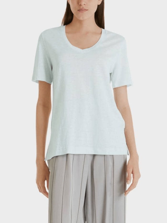 Marc Cain Collections Tops Marc Cain Collections Sky Blue Linen Blend T-Shirt SC 48.42 J54 COL 302 izzi-of-baslow