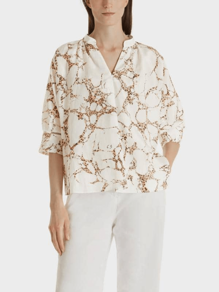 Marc Cain Collections Tops Marc Cain Collections White Printed Silk Blend Blouse SC 51.19 W76 617 izzi-of-baslow