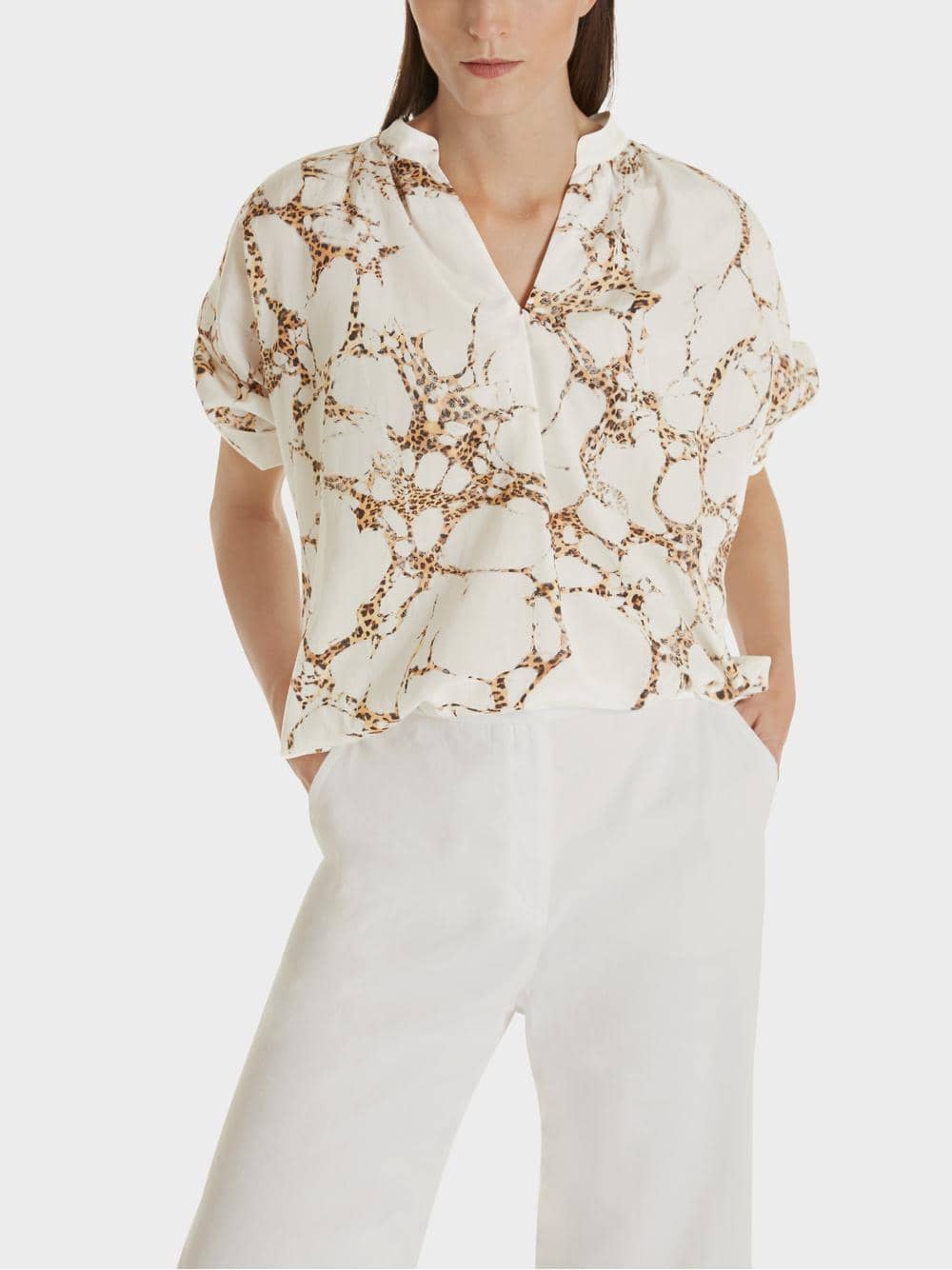 Marc Cain Collections Tops Marc Cain Collections White Printed Silk Blend Blouse SC 51.19 W76 617 izzi-of-baslow