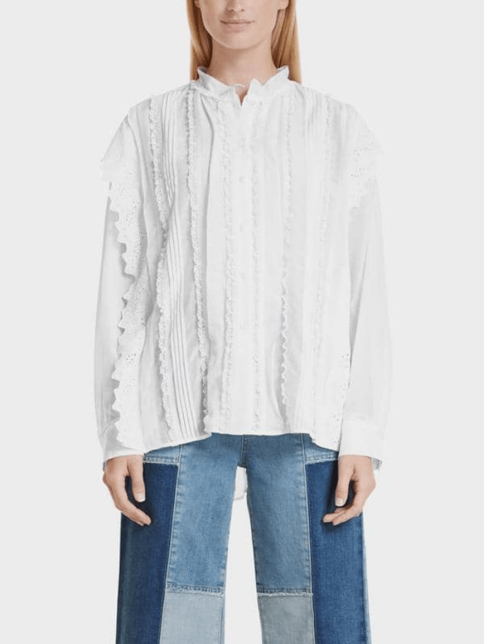 Marc Cain Collections Tops Marc Cain Collections White Romantic Lace Blouse SC 51.07 W68 COL 100 izzi-of-baslow