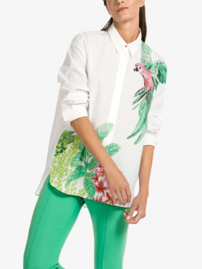 Marc Cain Collections Tops Marc Cain Collections White Shirt With Parrot Print UC 51.15 W22 COL 100 izzi-of-baslow
