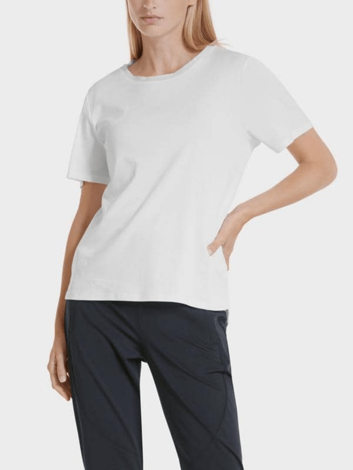 Marc Cain Collections Tops Marc Cain Collections White Silk Detail T-Shirt SC 48.02 J14 COL 100 izzi-of-baslow