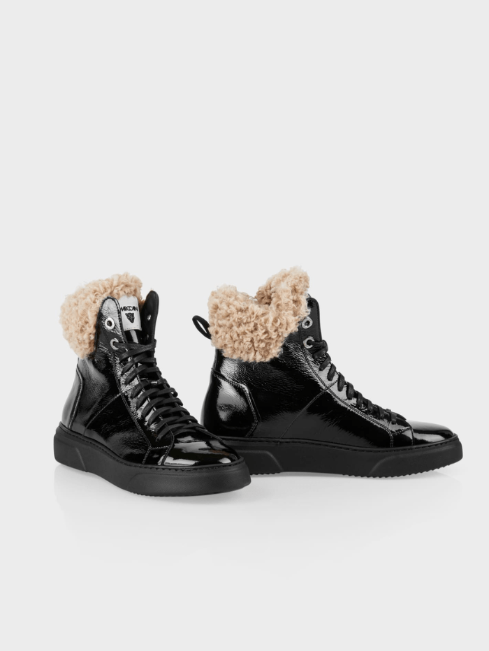 Marc Cain Shoes Marc Cain Black Faux Fur Collared High Top Trainers TB SH.14 L10 COL 900 izzi-of-baslow