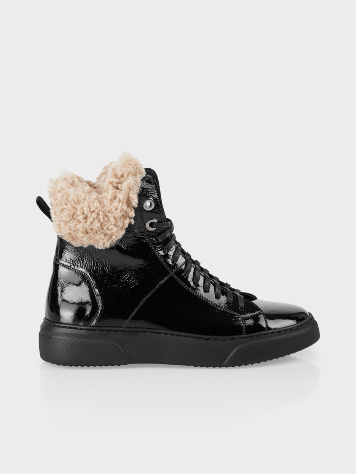 Marc Cain Shoes Marc Cain Black Faux Fur Collared High Top Trainers TB SH.14 L10 COL 900 izzi-of-baslow