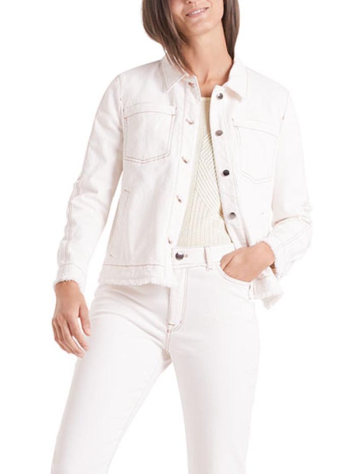 Marc Cain Sports Coats and Jackets Marc Cain Sports Off White Denim Jacket In Sustainable Cotton With Fringe Detail QS 31.03 D02 110 Y izzi-of-baslow