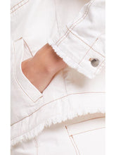 Marc Cain Sports Coats and Jackets Marc Cain Sports Off White Denim Jacket In Sustainable Cotton With Fringe Detail QS 31.03 D02 110 Y izzi-of-baslow
