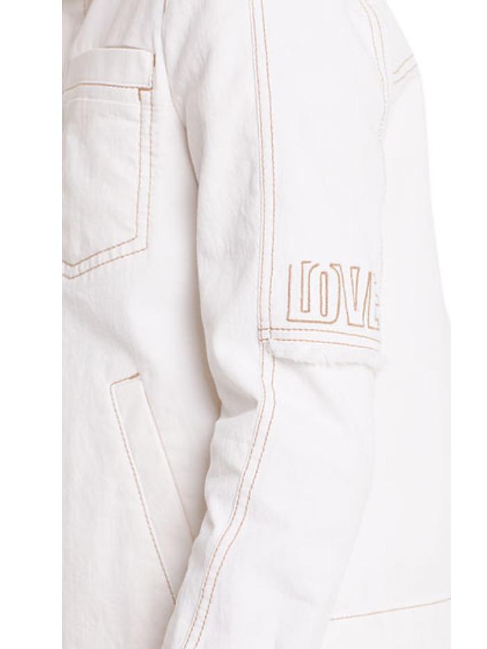 Marc Cain Sports Coats and Jackets Marc Cain Sports Off White Denim Jacket In Sustainable Cotton With Fringe Detail QS 31.03 D02 110 Y izzi-of-baslow