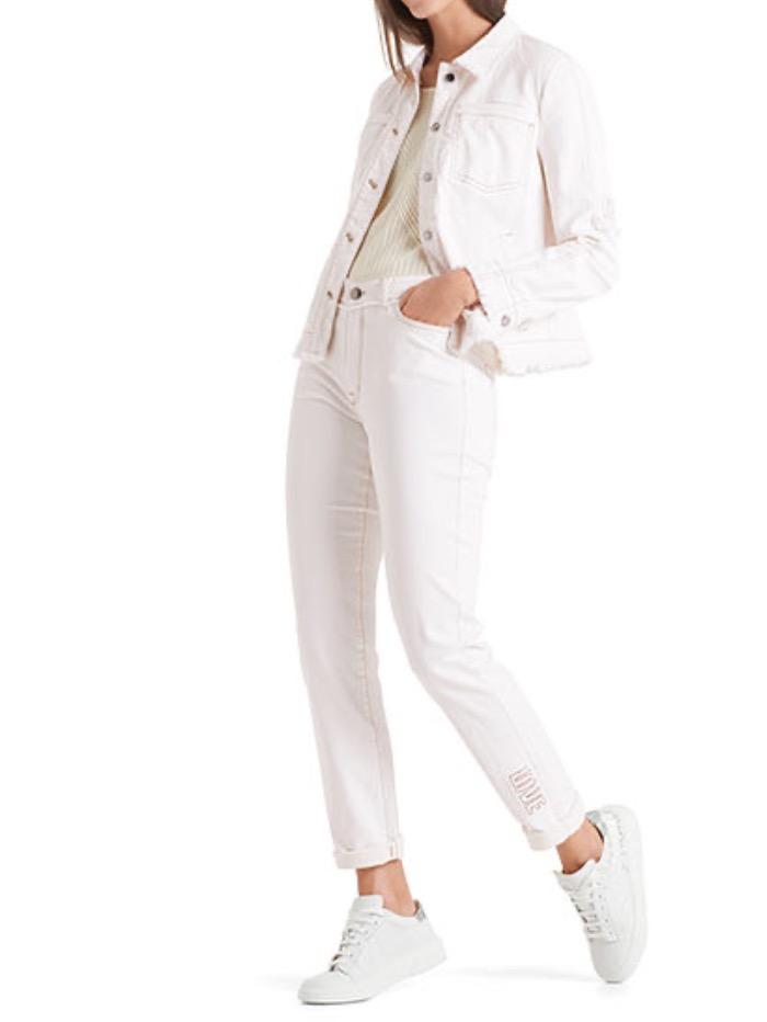 Marc Cain Sports Coats and Jackets Marc Cain Sports Off White Denim Jacket In Sustainable Cotton With Fringe Detail QS 31.03 D02 110 Y izzi-of-baslow
