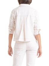 Marc Cain Sports Coats and Jackets Marc Cain Sports Off White Denim Jacket In Sustainable Cotton With Fringe Detail QS 31.03 D02 110 Y izzi-of-baslow