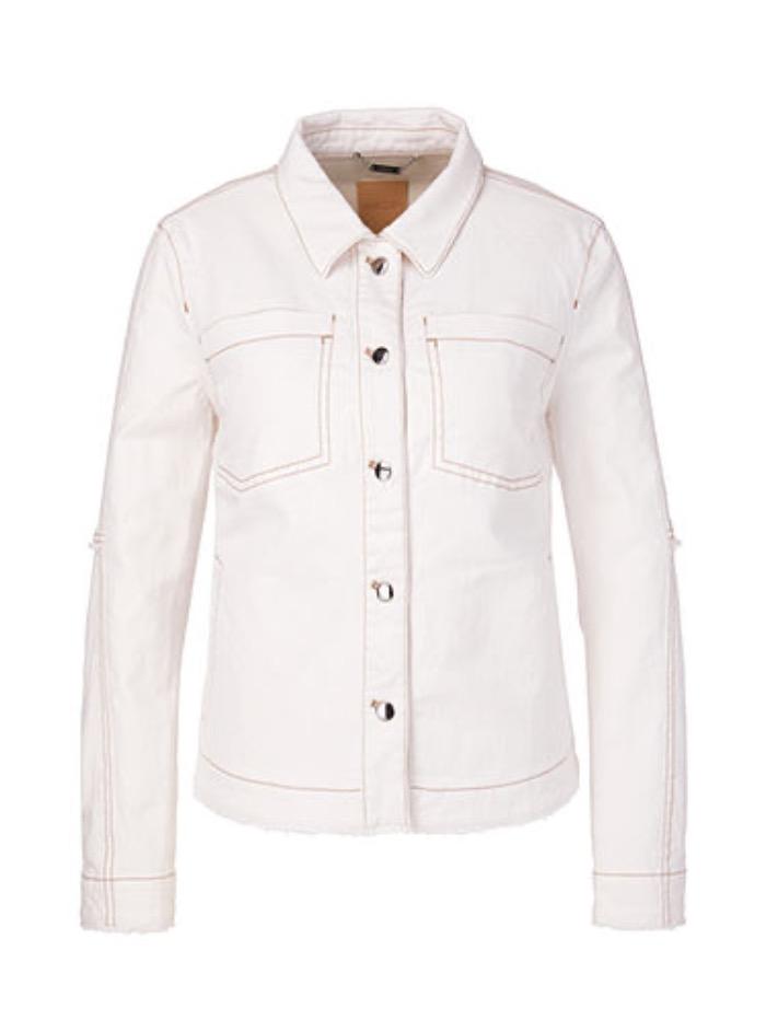 Marc Cain Sports Coats and Jackets Marc Cain Sports Off White Denim Jacket In Sustainable Cotton With Fringe Detail QS 31.03 D02 110 Y izzi-of-baslow