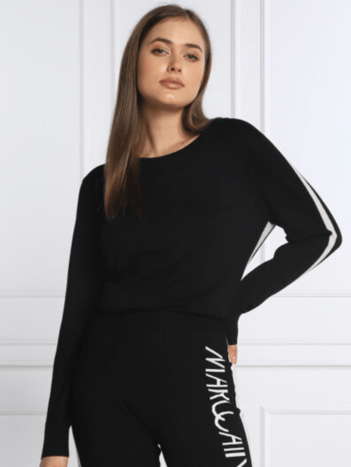 Marc Cain Sports Knitwear Marc Cain Sports Black Sweater With Contrasting Stripe TS 41.10 M80 COL 900 izzi-of-baslow