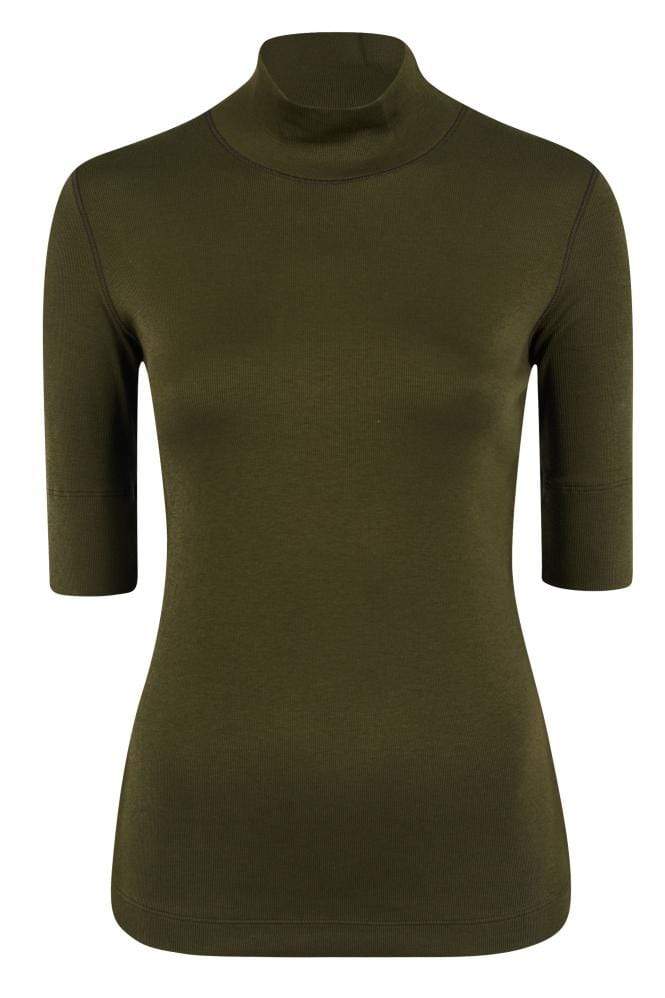 Marc Cain Sports Tops Marc Cain Sports Basic Turtle-neck Top In Ribbed Jersey Moor Khaki MS 48.04 J50 izzi-of-baslow