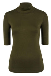 Marc Cain Sports Tops Marc Cain Sports Basic Turtle-neck Top In Ribbed Jersey Moor Khaki MS 48.04 J50 izzi-of-baslow