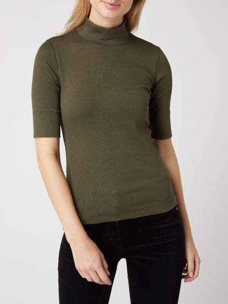 Marc Cain Sports Tops Marc Cain Sports Basic Turtle-neck Top In Ribbed Jersey Moor Khaki MS 48.04 J50 izzi-of-baslow