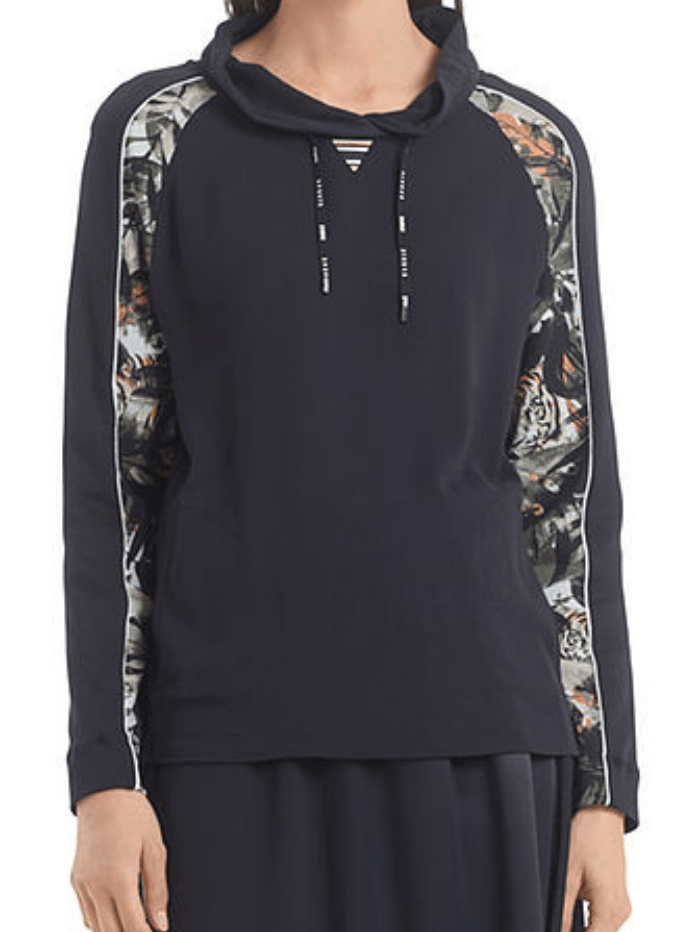 Marc Cain Sports Tops Marc Cain Sports Black Jungle Print Hooded Top RS 55.30 J24 Col 595 izzi-of-baslow