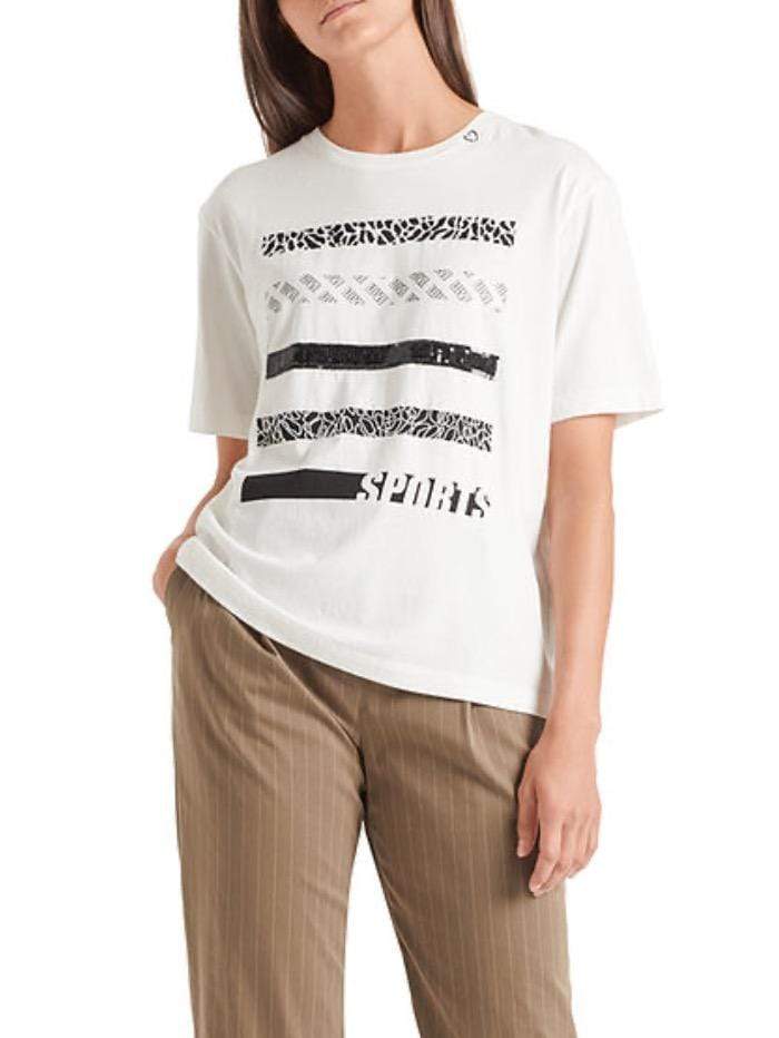Marc Cain Sports Tops Marc Cain Sports Cream T Shirt Top With Embroidery QS 48.21 J39 110 izzi-of-baslow