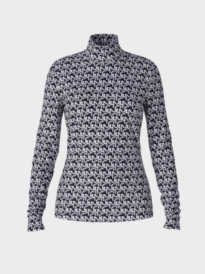 Marc Cain Sports Tops Marc Cain Sports Lightweight Roll Neck Patterned Navy Top SS 48.52 J06 COL 395 izzi-of-baslow