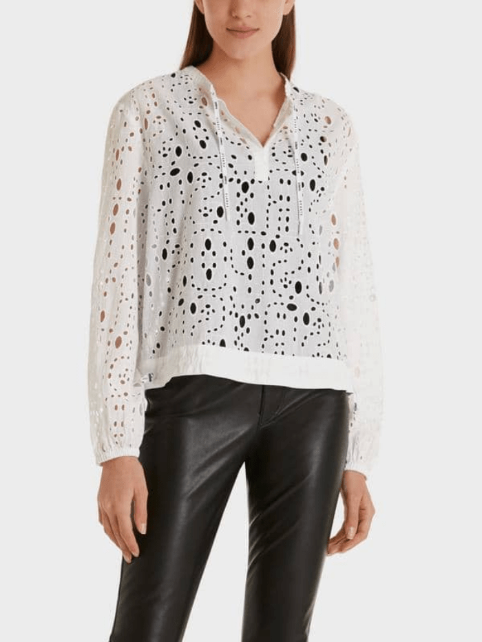 Marc Cain Sports Tops Marc Cain Sports White Eyelet Blouse SS 51.14 W92 COL 100 izzi-of-baslow