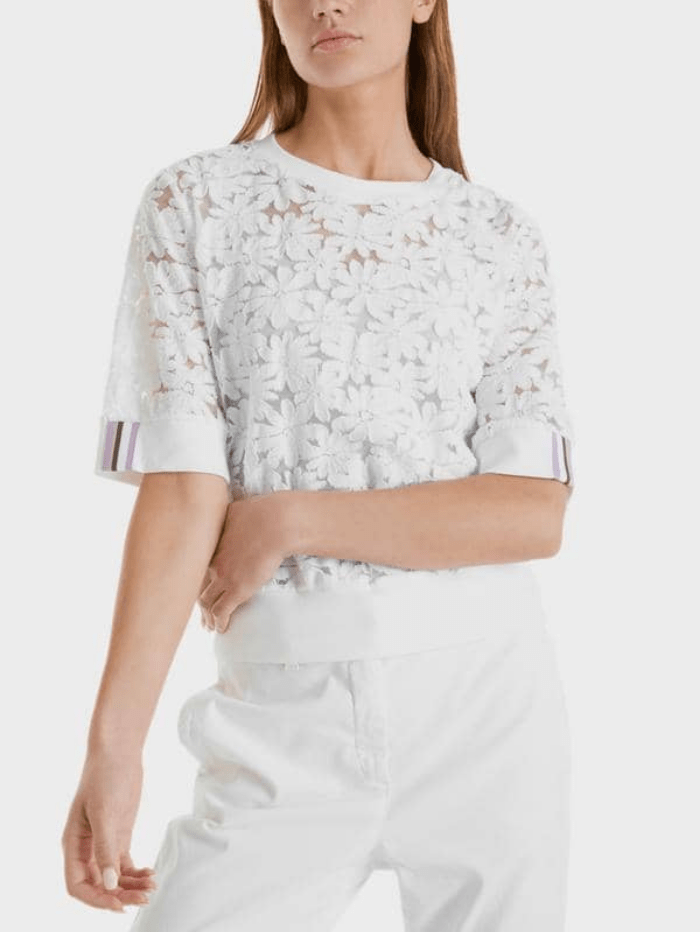 Marc Cain Sports Tops Marc Cain Sports White Floral Lace Top SS 48.57 J17 COL 100 izzi-of-baslow