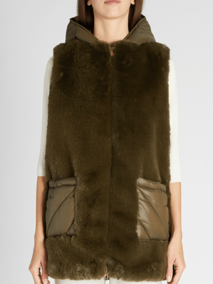 Marella Coats and Jackets Marella CANTER Green Faux Fur Gilet 645607252 001 izzi-of-baslow
