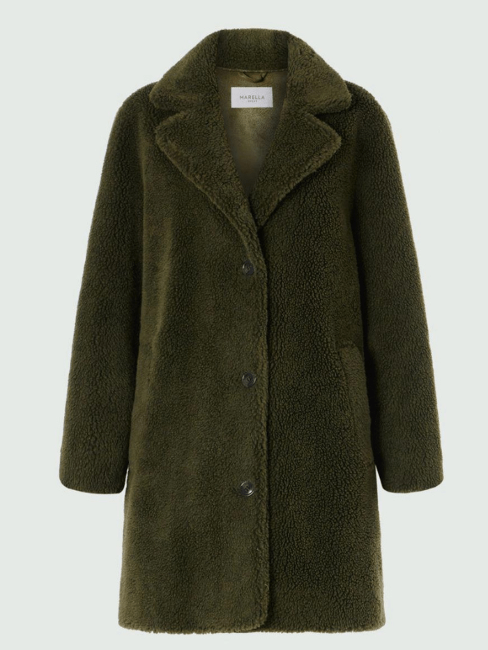 Marella Coats and Jackets Marella CORINNE Olive Green Teddy Coat 34560227 002 izzi-of-baslow