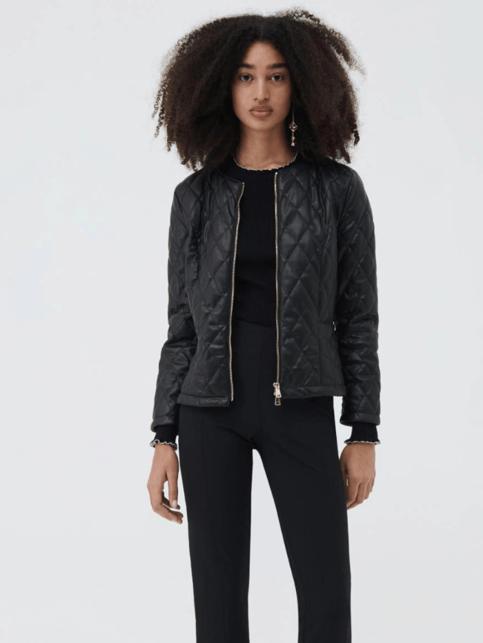 Marella Coats and Jackets Marella GERARD Black Quilted Faux Leather Jacket 39160428 001 izzi-of-baslow