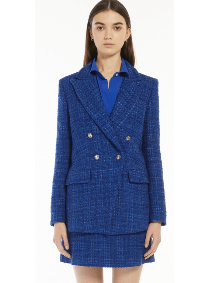 Marella Coats and Jackets Marella GLASGOW Tweed Style Blue Blazer 30460528 002 izzi-of-baslow