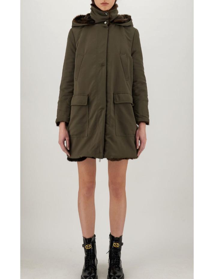 Marella Coats and Jackets Marella NUCLEO Khaki Coat With Faux Fur Hood 30260317 001 izzi-of-baslow