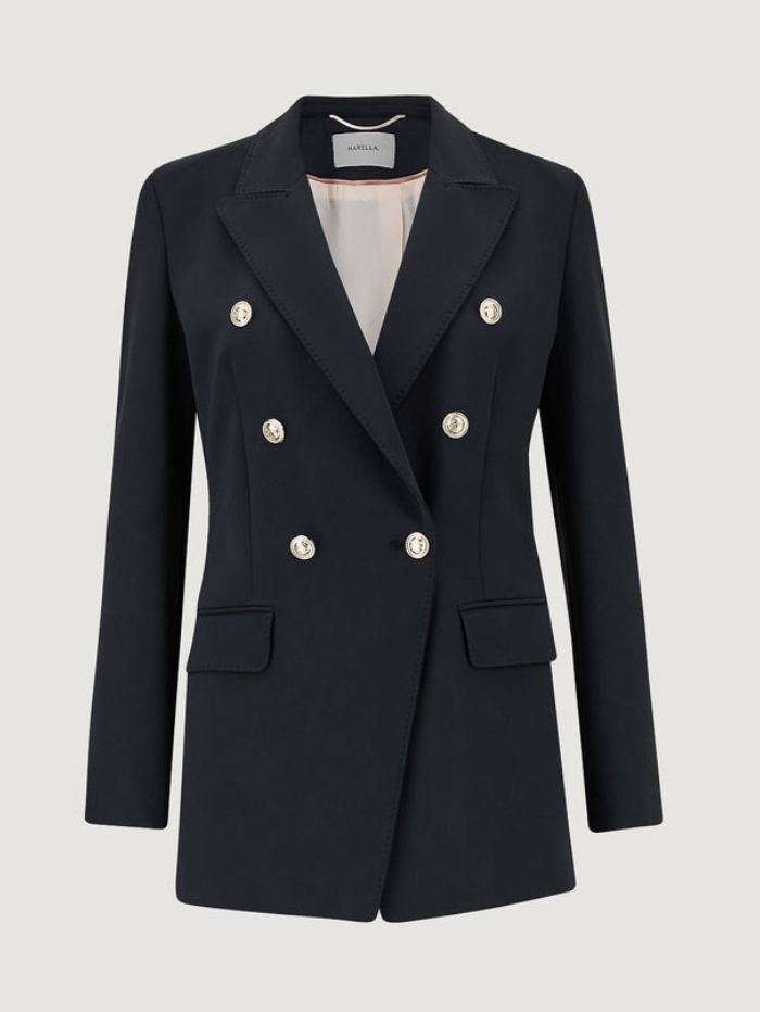 Marella Coats and Jackets Marella ROTOLO Double Breasted Navy Blue Blazer 30410111200 004 izzi-of-baslow