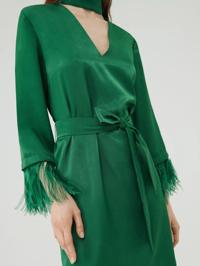 Marella T EGIZIO Green Feather Dress 322603262 002 Izzi of Baslow Marella T EGIZIO Green Feather Dress 322603262 002 Izzi of Baslow
