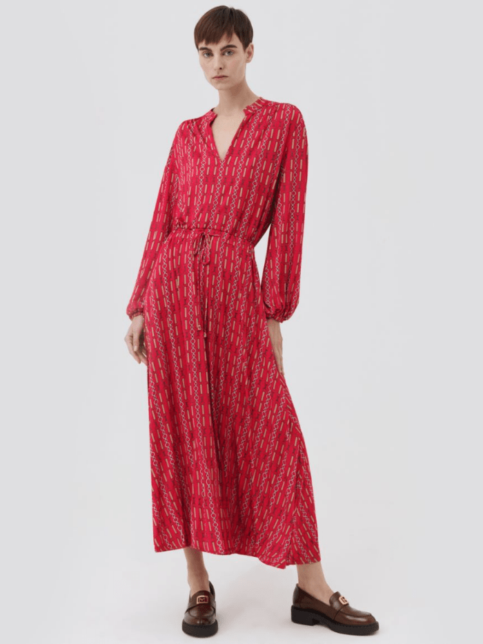 Marella Dresses Marella TRIONFO Red Patterned Maxi Dress 36210121 001 izzi-of-baslow