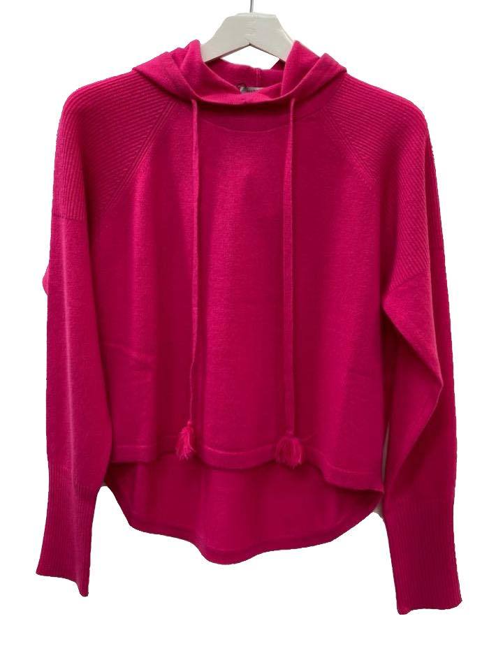 Marella Knitwear Marella FECOLA Wool and Cashmere Fuchsia Pink Hoodie 33661416 250 izzi-of-baslow