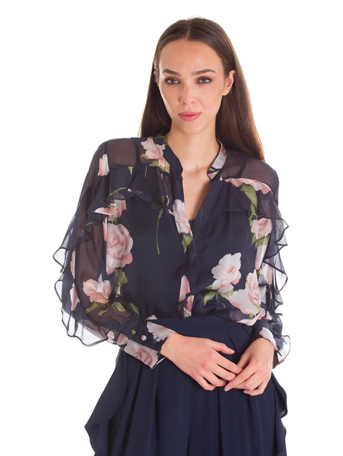 Marella Tops Marella SIEPE Navy Floral Blouse 31111722 005 izzi-of-baslow