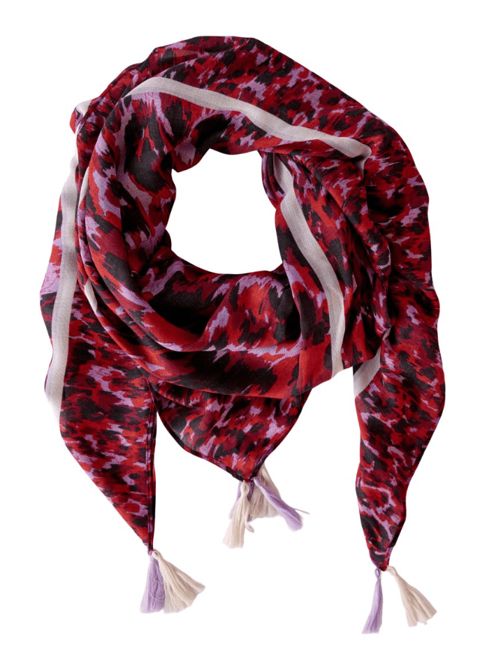 Oui Accessories One Size Oui Deep Red &amp; Purple Printed Scarf 77621 349 izzi-of-baslow