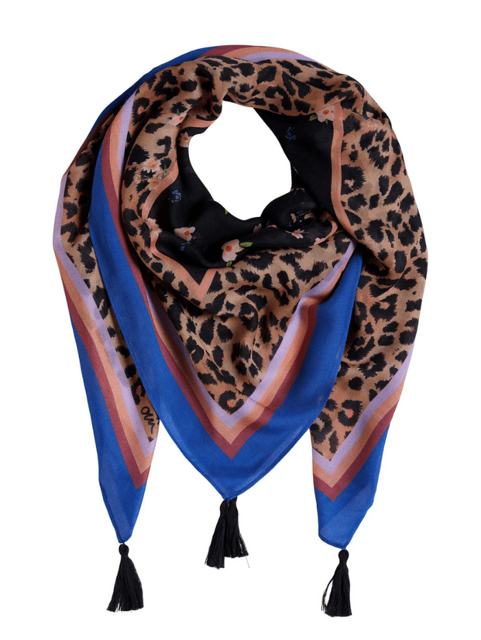 Oui Accessories OS Oui Blue and Brown Animal Print Scarf 65165 0983 izzi-of-baslow